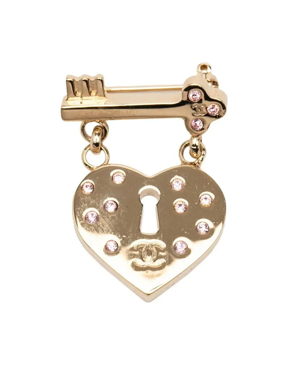 Chanel Cc Logo Heart Key Brooch Metal #287718C64B